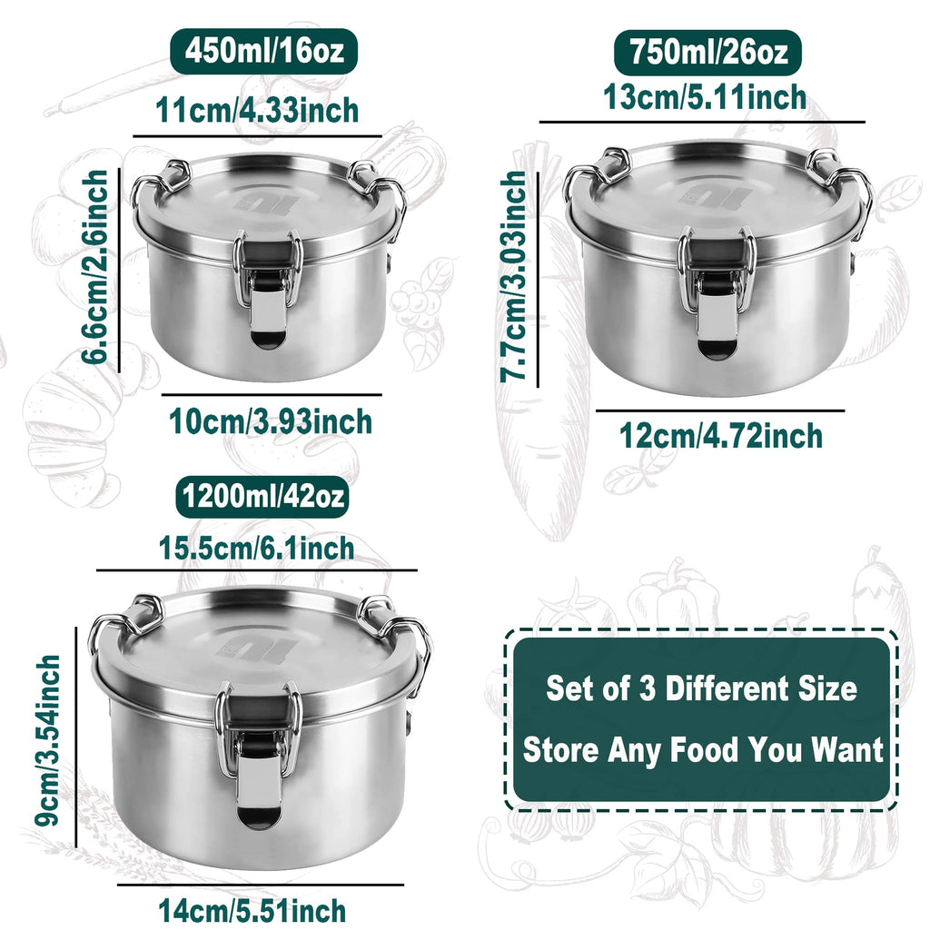 Nicelock Stainless Steel Bento Box Set | 3-Piece Leakproof Food Containers