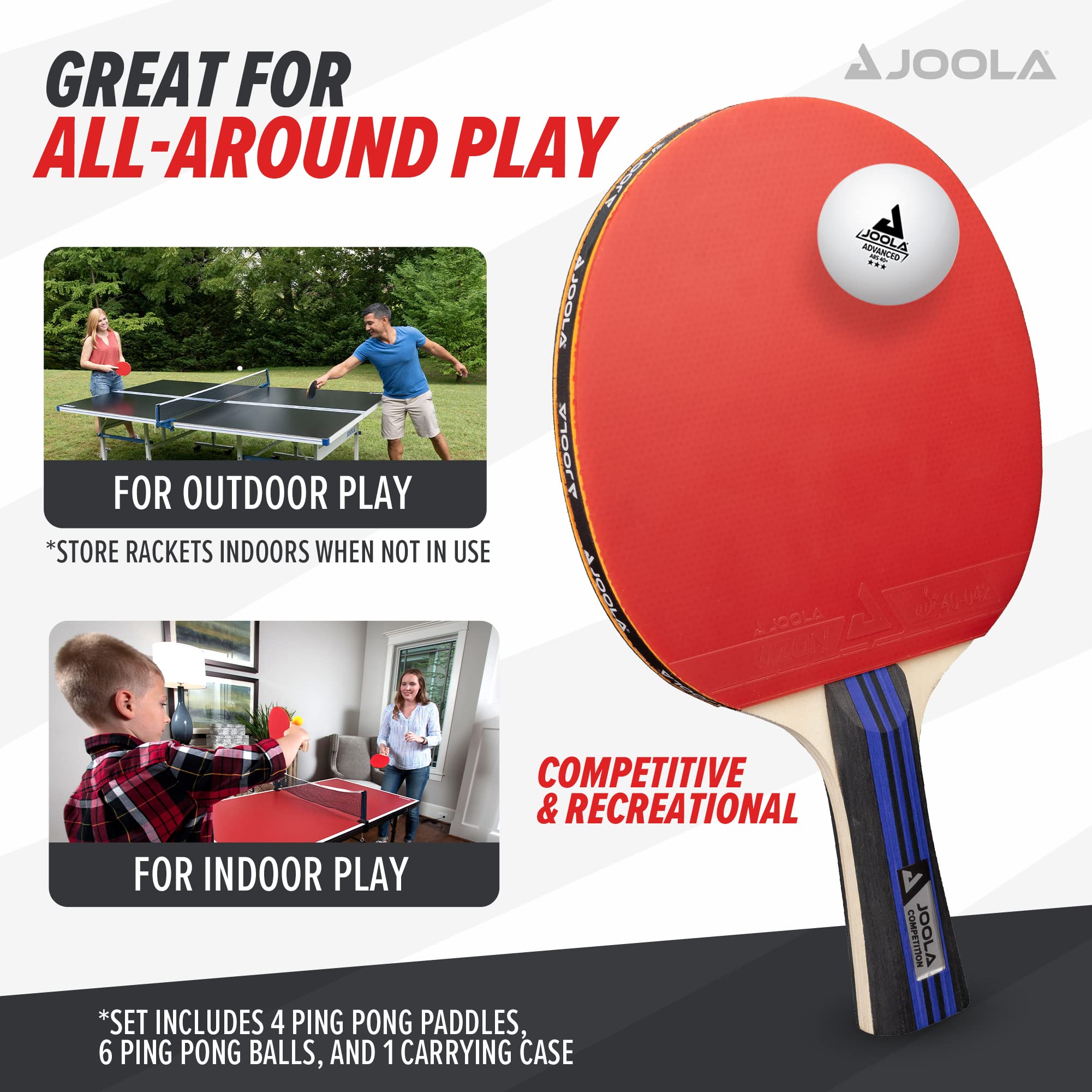 JOOLA Advanced Table Tennis Set – 4 ITTF Approved Paddles & 6 Balls