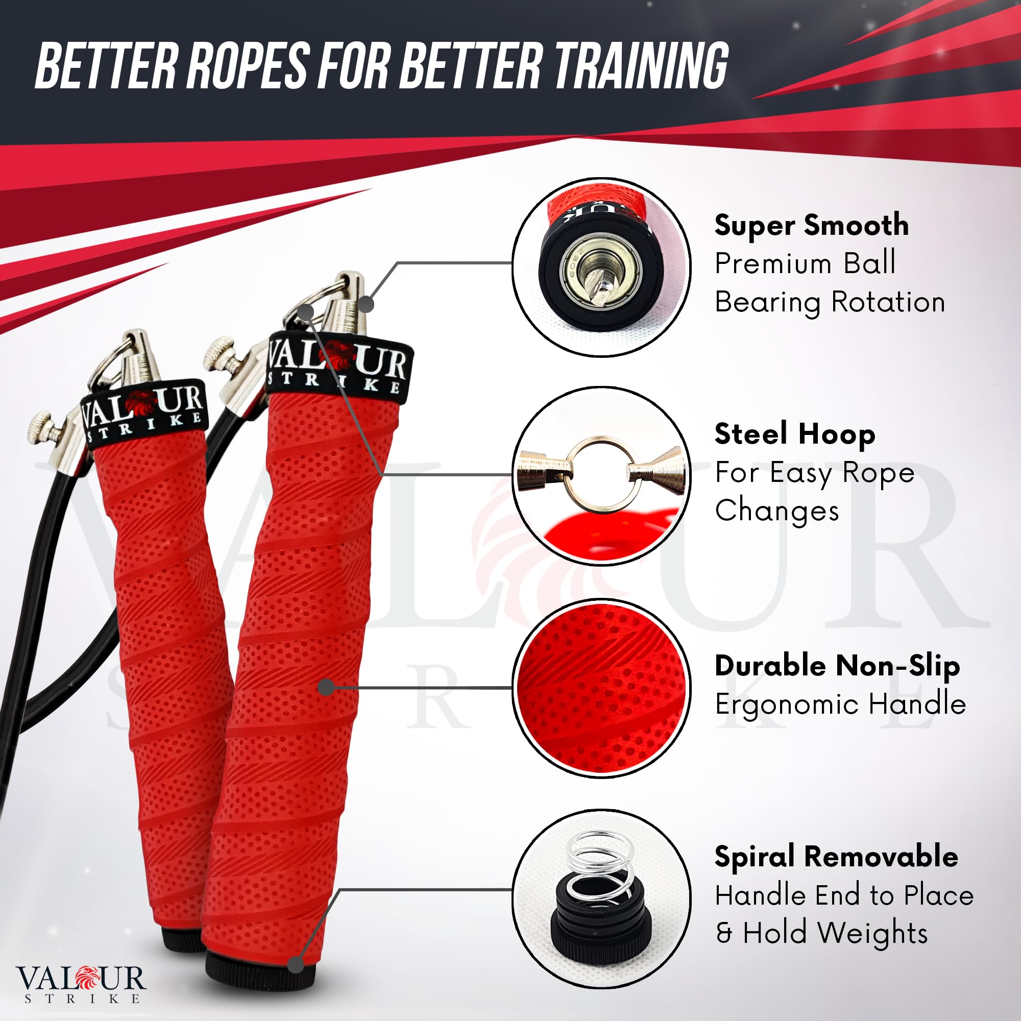 Valour Strike HEX-TREME Weighted Skipping Rope Set | 3 Ropes & Handles