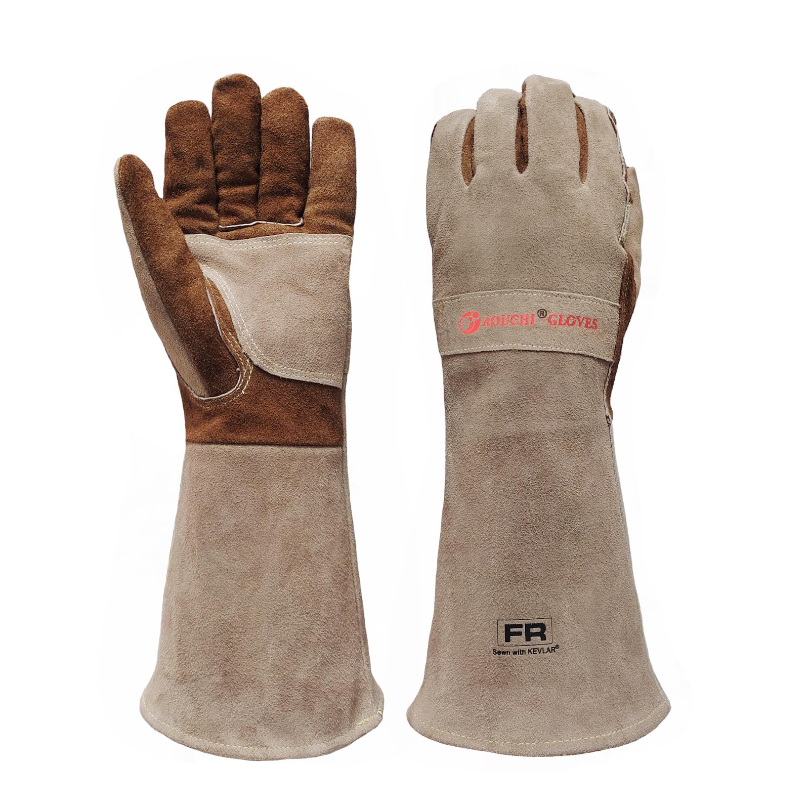 AOUCHI Leather Welding & BBQ Gloves – Heat-Resistant Long Sleeve Mitts