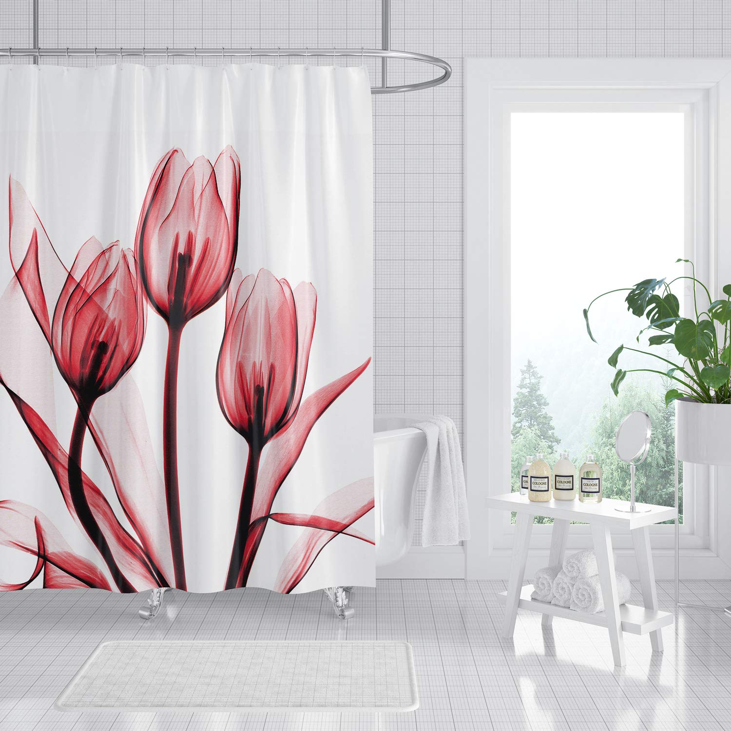 M&W DasDesign Rose Tulips Shower Curtain | Anti-Mould Waterproof Fabric
