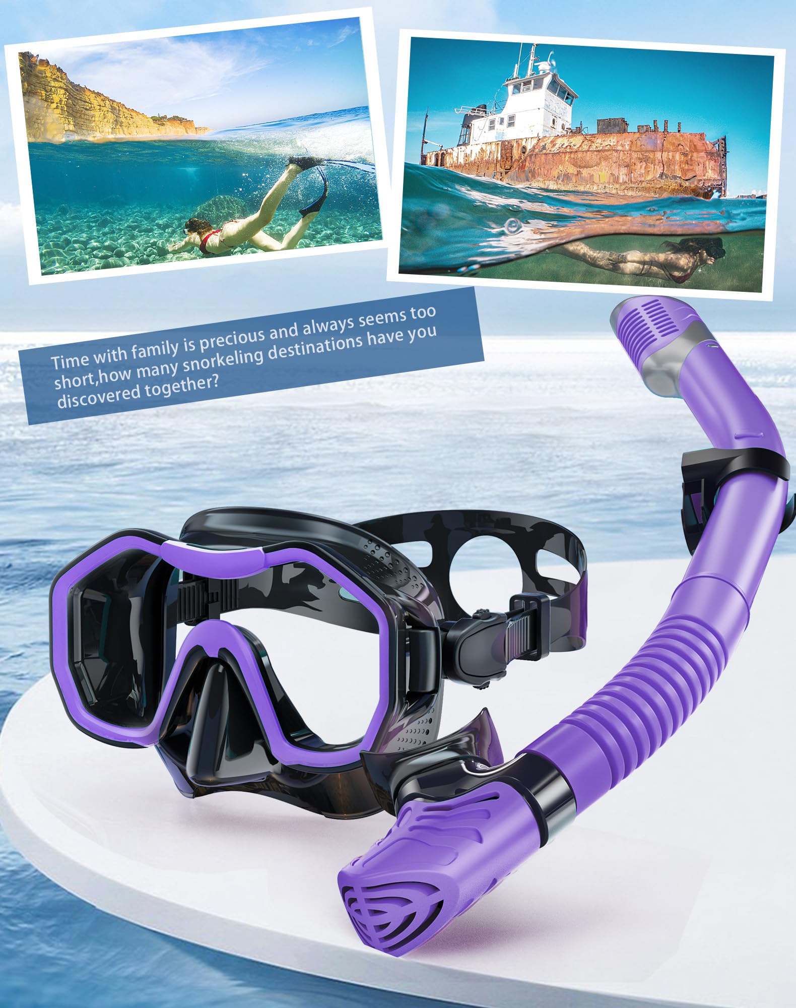 Lealinga 2-Pack Snorkel Set | Anti-Fog Panoramic Mask & Dry Top Snorkel