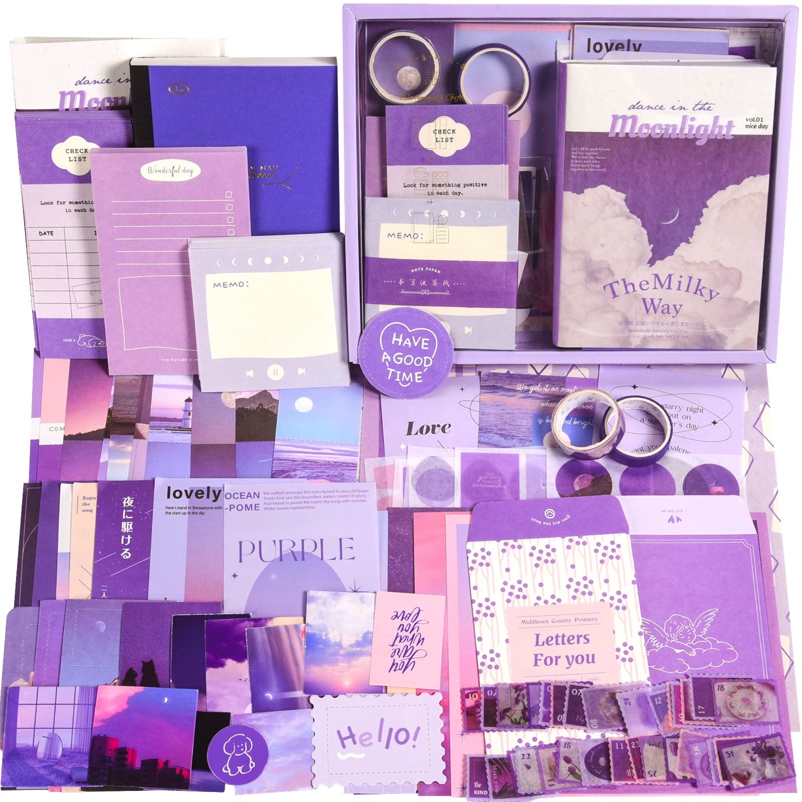 OFFIGIFT Scrapbooking Supplies Kit | 351pcs Purple Aesthetic Junk Journal