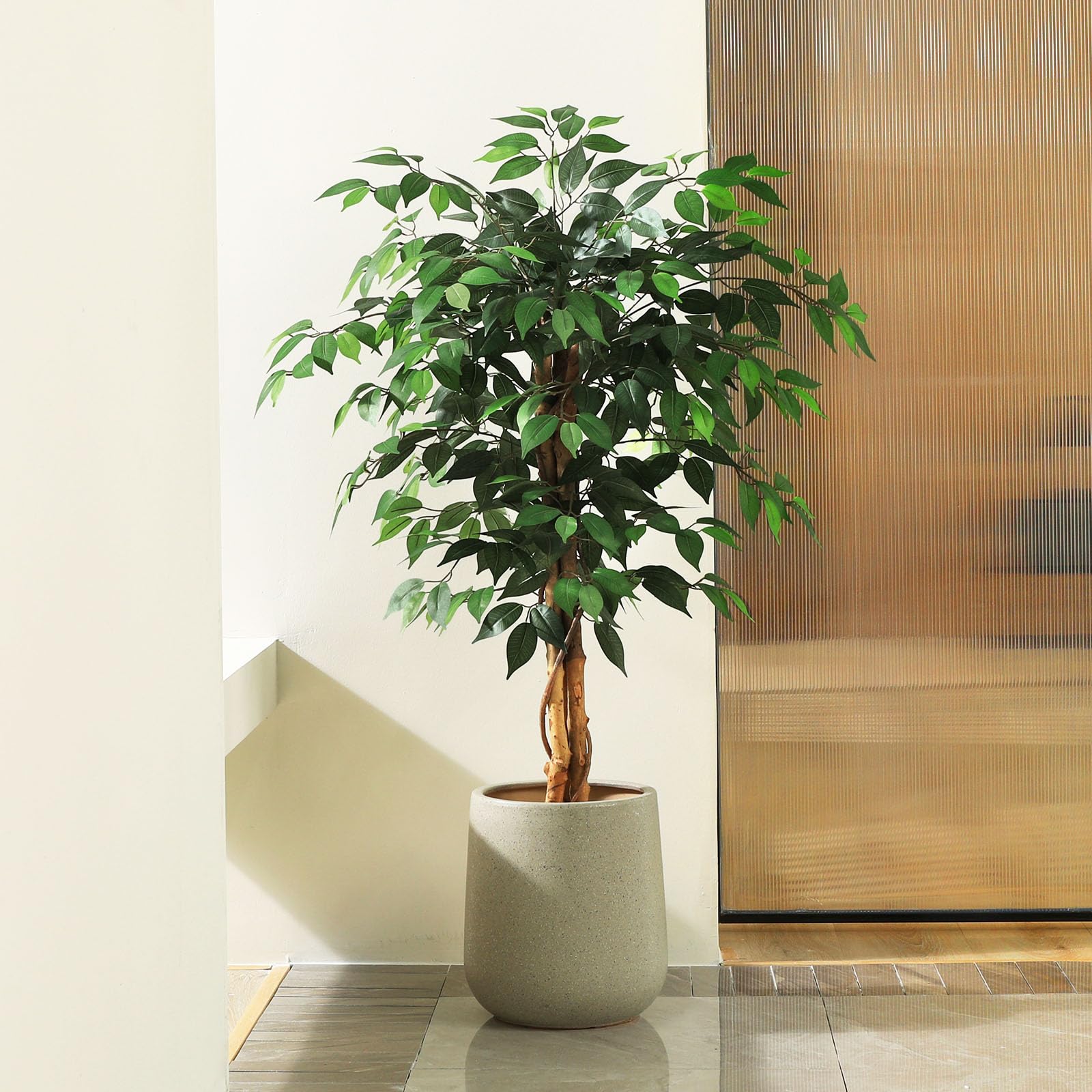 SOGUYI 120cm Artificial Ficus Tree | Silk Faux Plant with Natural Wood Trunk