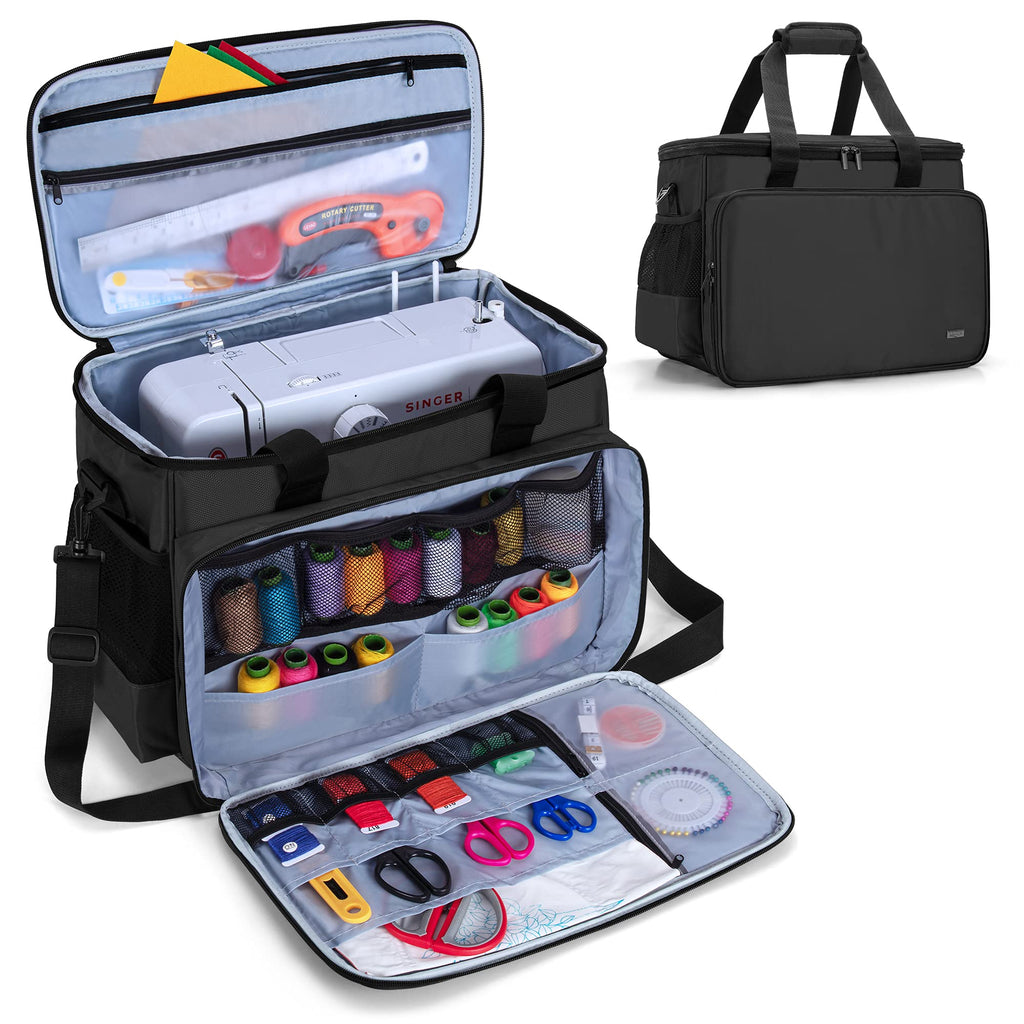 Luxja Sewing Machine Bag – Padded Carrying Case with Pockets, Black
