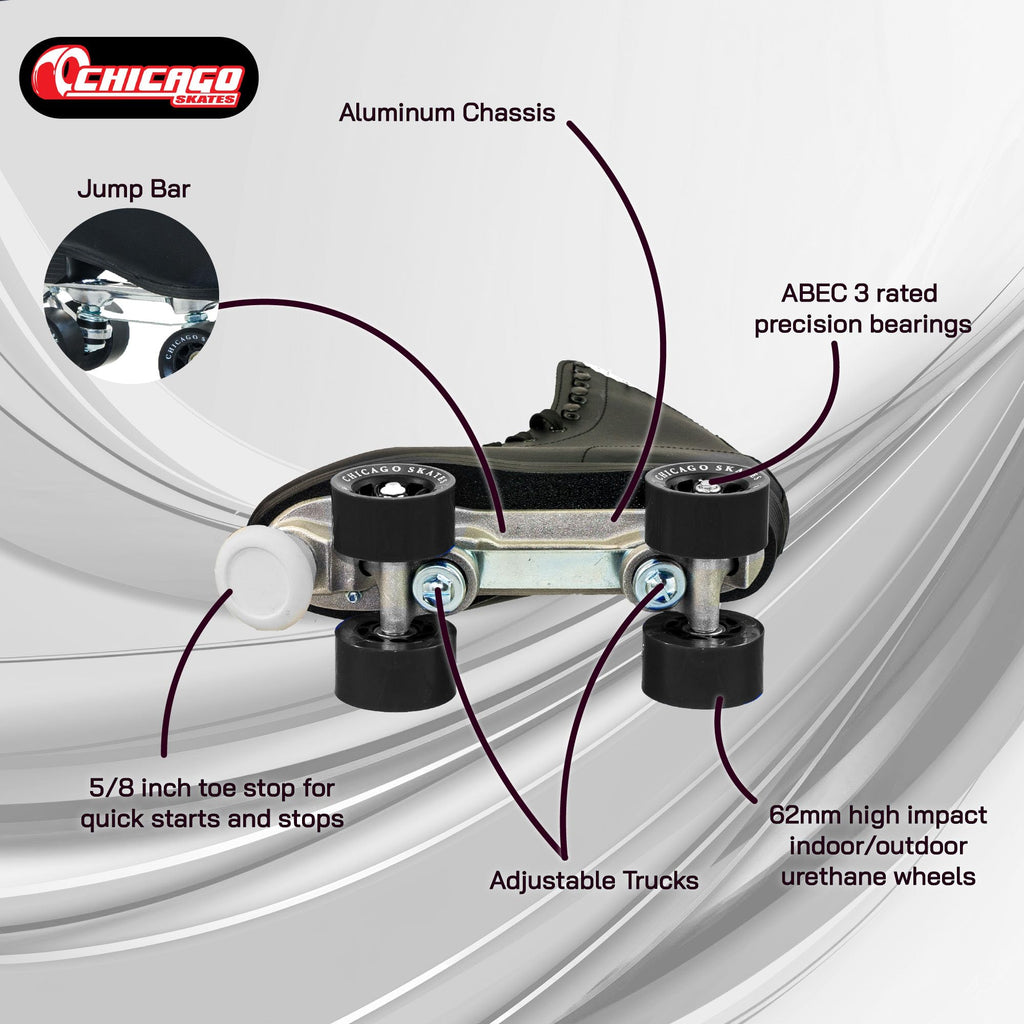 Chicago Skates Men's Premium Leather Rink Roller Skates | Black Quad