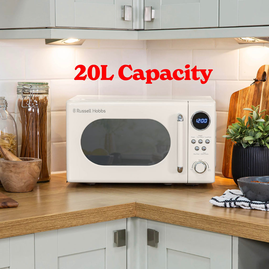 Russell Hobbs Retro Digital Microwave – 20L, 800W, Cream Mirror Finish