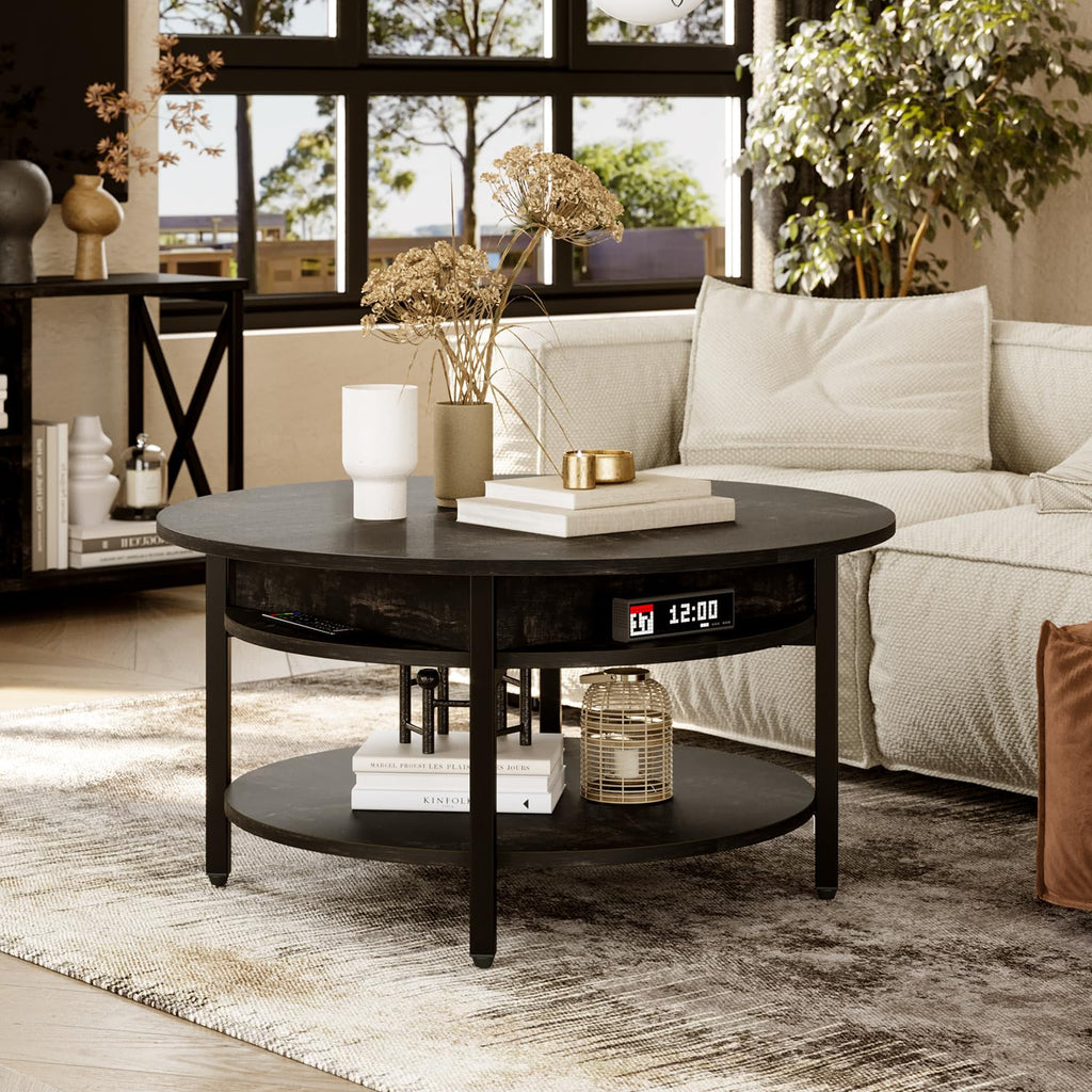Mossora 68cm Black Oak Round Lift Top Coffee Table with Hidden Storage - image 2