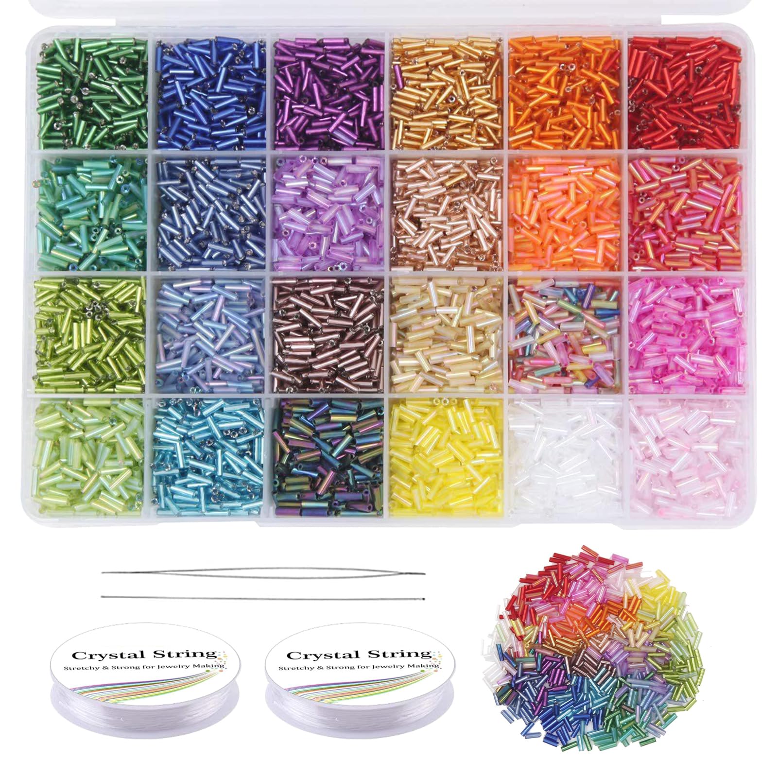 Glass Bugle Beads Kit - 9600pc Tube Beads for Jewelry Making
