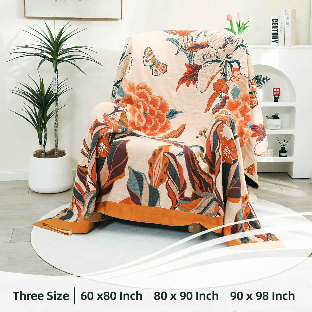 VANJOROY Organic Cotton Bohemian Throw Blanket | Large Boho Sofa Bedspread