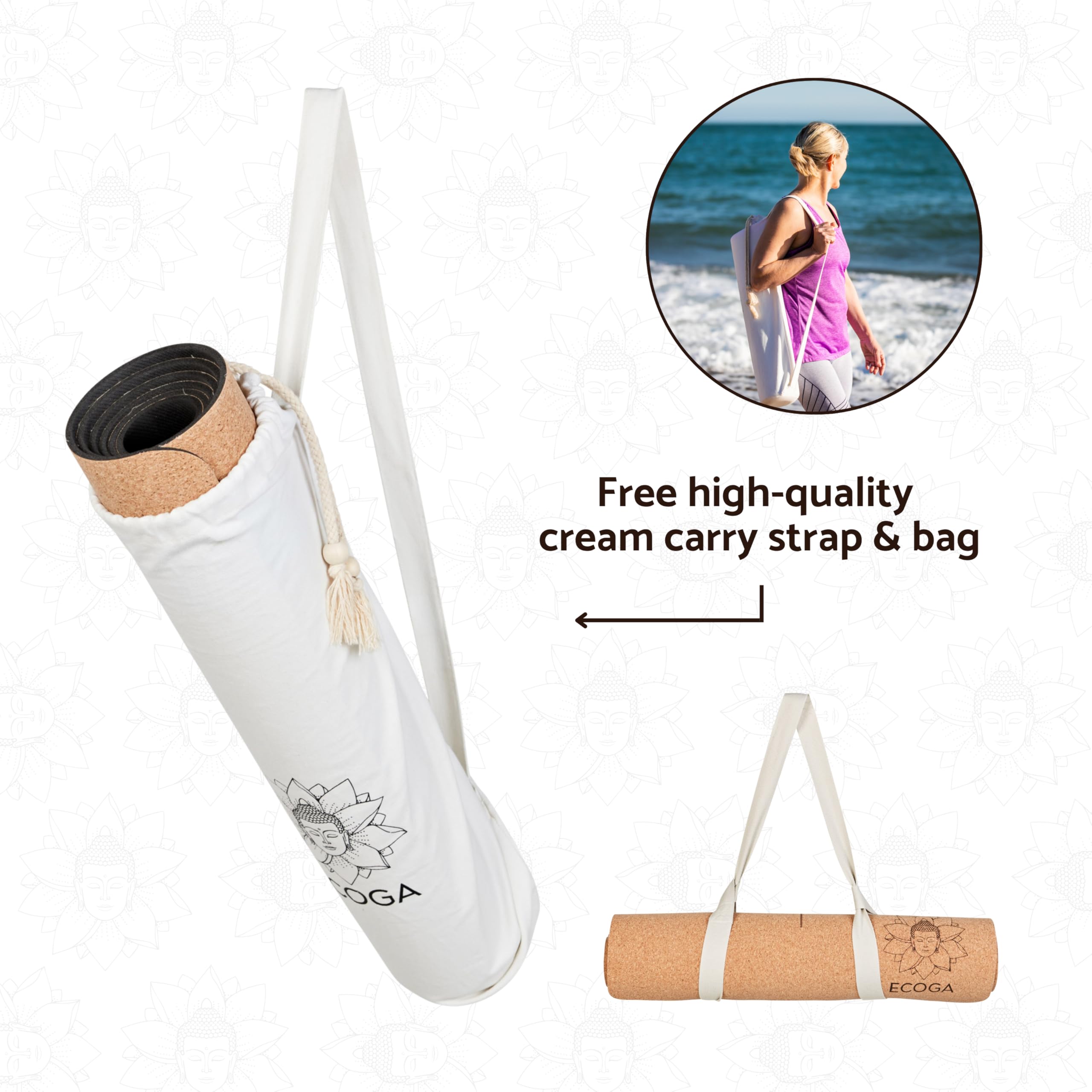 Ecoga Cork Yoga Mat with Alignment Lines | 5mm Non-Slip Natural Rubber