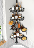Tension Pole Shower Caddy – 4-Tier Adjustable Black Metal Shelf