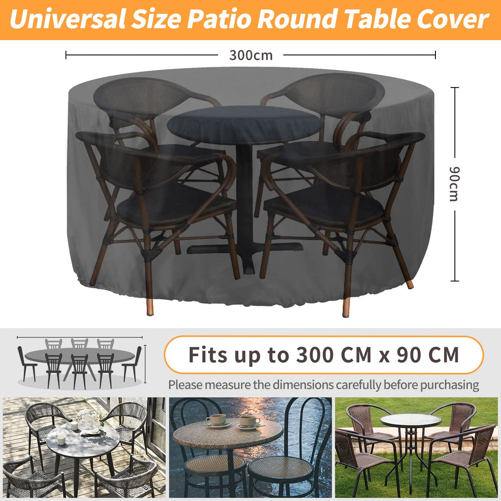 RICHIE Round Garden Furniture Cover - 420D Waterproof Table Cover 300x90cm