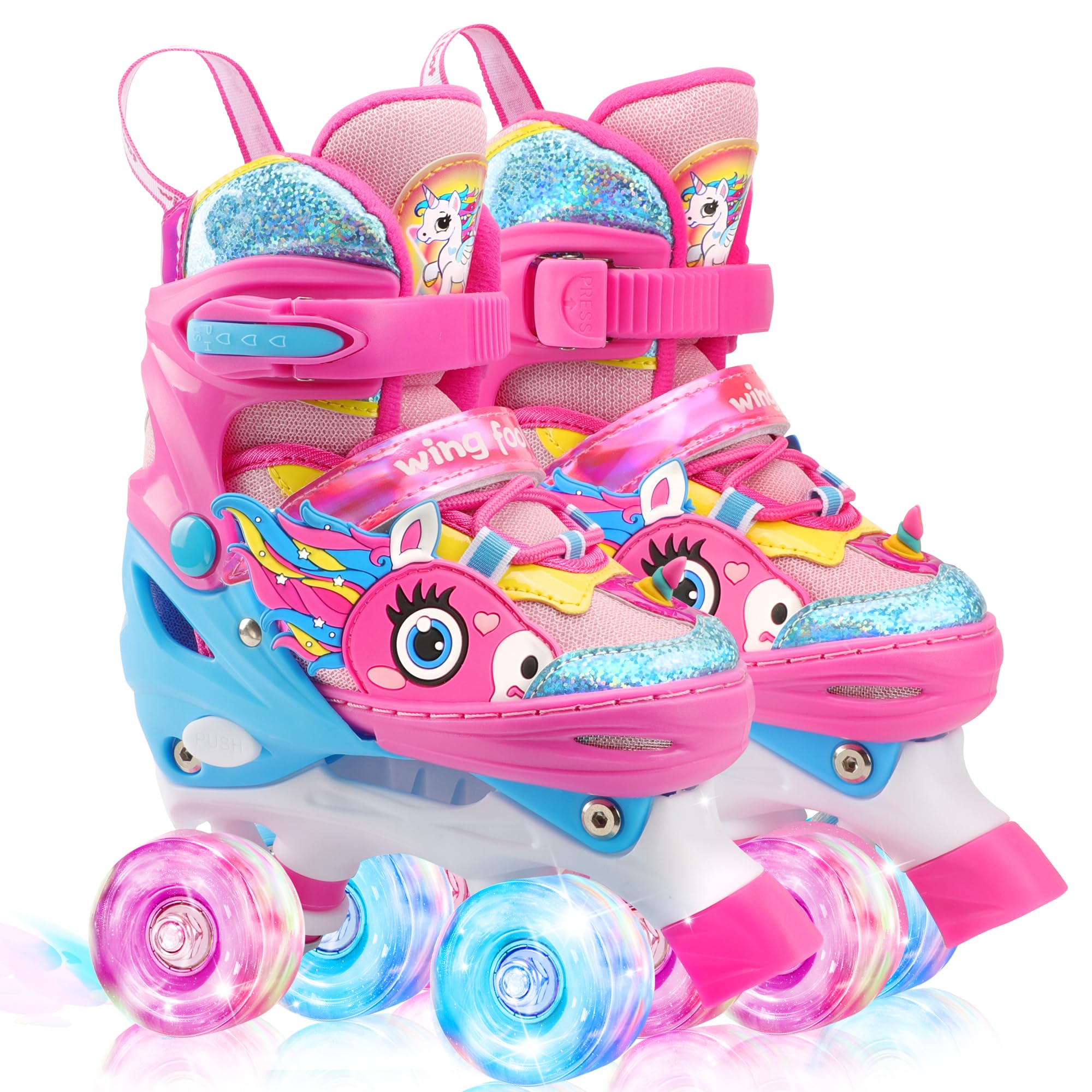 WESKIFAN Girls Unicorn Roller Skates | Adjustable Light Up Quad Skates