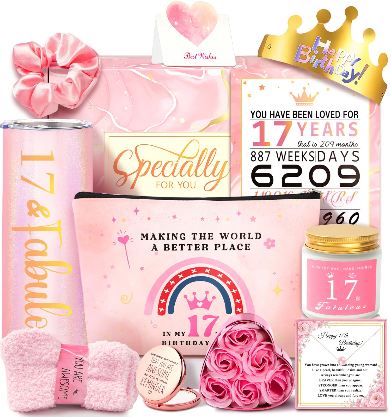 17th Birthday Gift Basket for Girls – 12pc Set with 20oz Tumbler