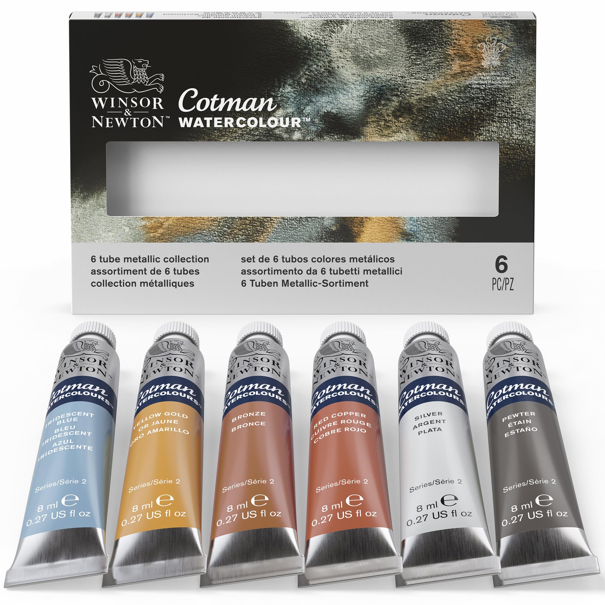 Winsor & Newton Cotman Metallic Watercolour Paint Set – 6 x 8ml Tubes