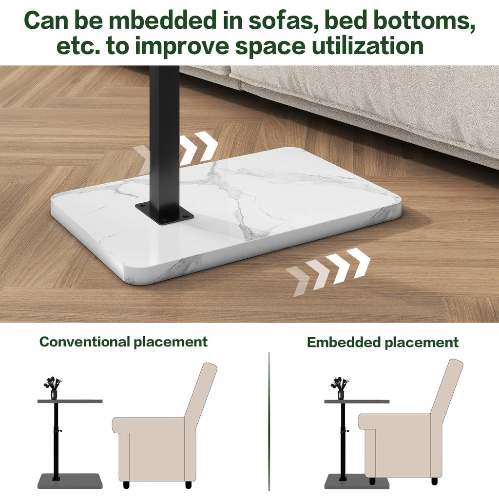 IBUYKE C Shaped Side Table,Height Adjustable,White with Black TVT003BW - image 4