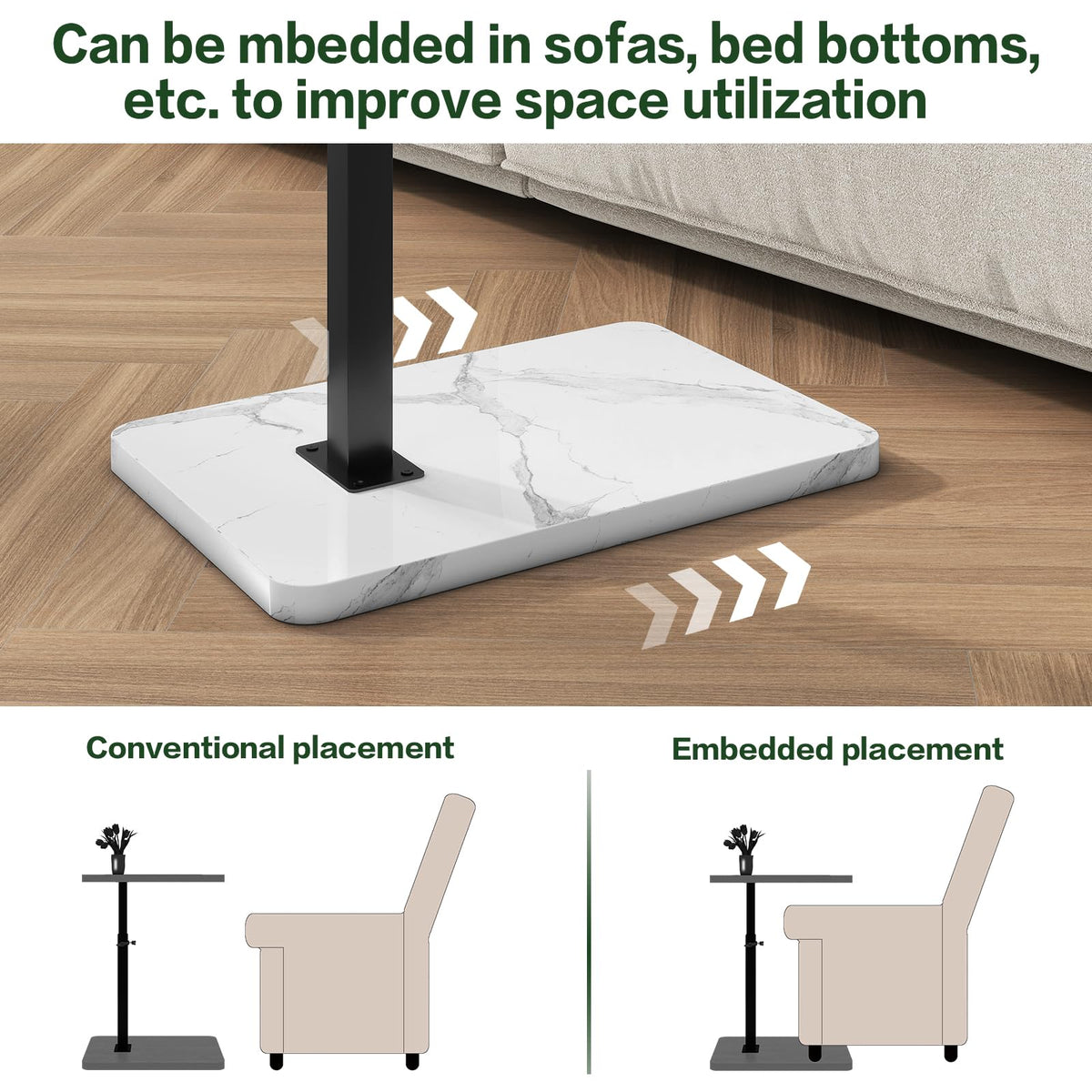 IBUYKE C Shaped Side Table,Height Adjustable,White with Black TVT003BW - image 4