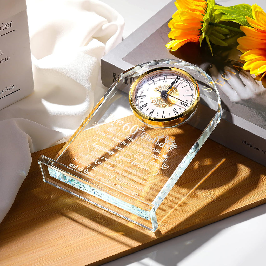 Jolof Store 60th Birthday Glass Keepsake – Quartz Clock Gift for Men & Women