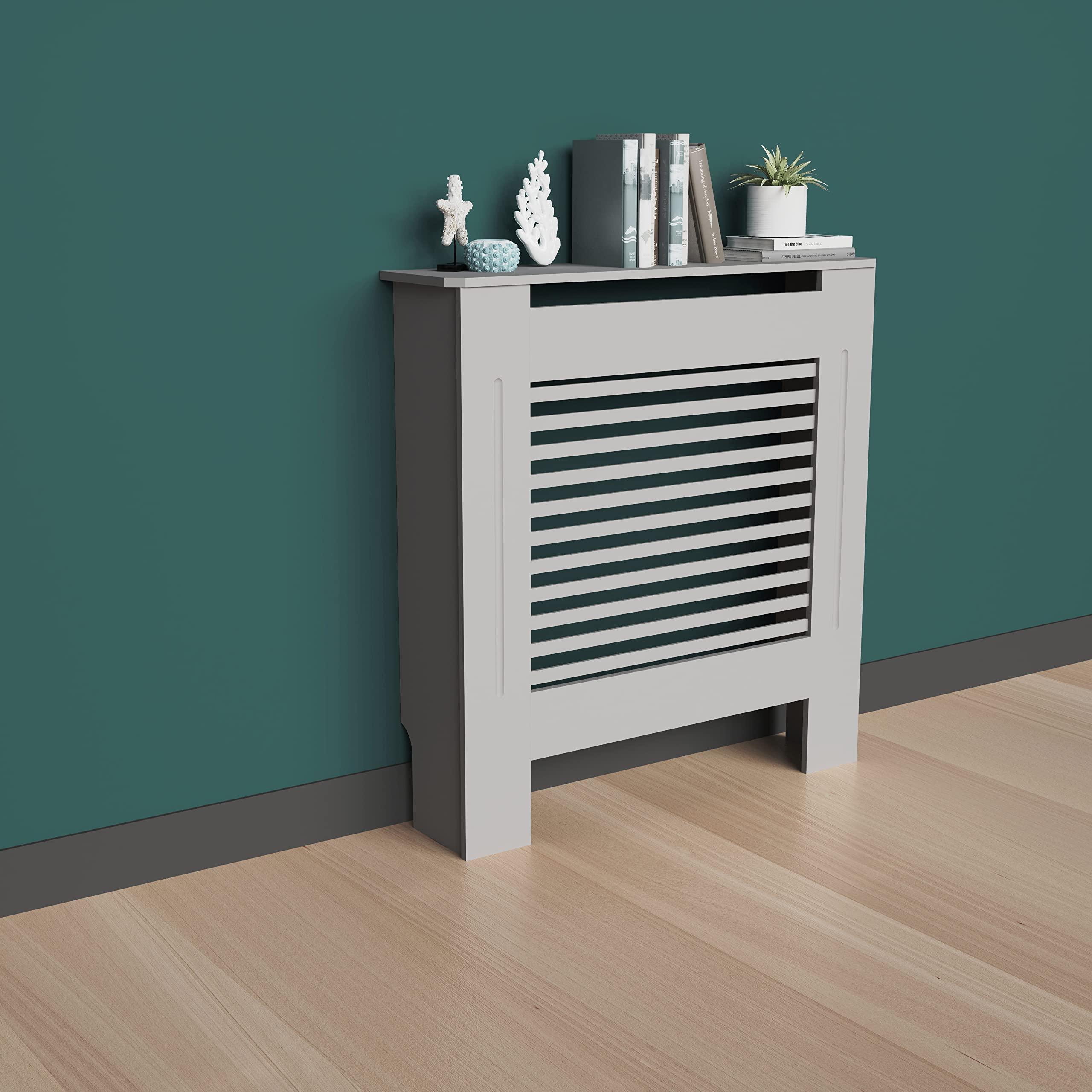 FATIVO Grey Radiator Cover – 92cm Tall MDF Wood Cabinet Heater Shelf