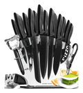 Home Hero 17-Piece Stainless Steel Kitchen Knife Set with Block – Black