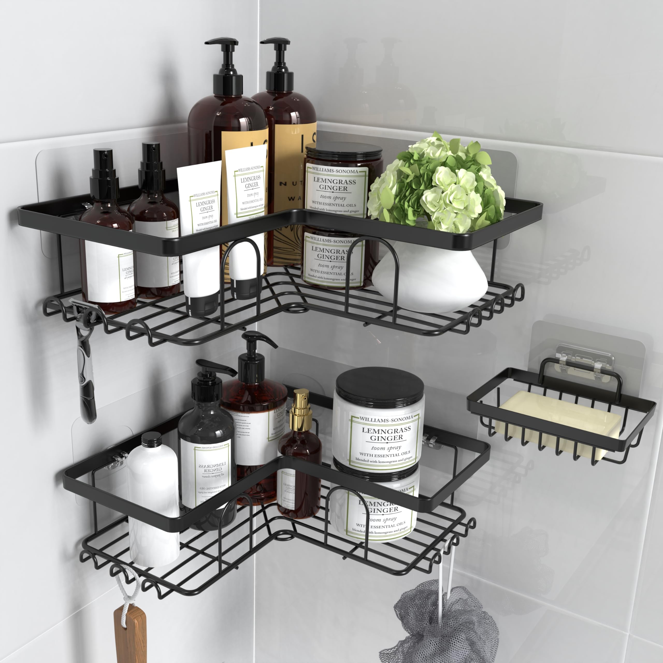 Malajess Corner Shower Caddy 3-Pack | Rustproof Adhesive Bathroom Shelf