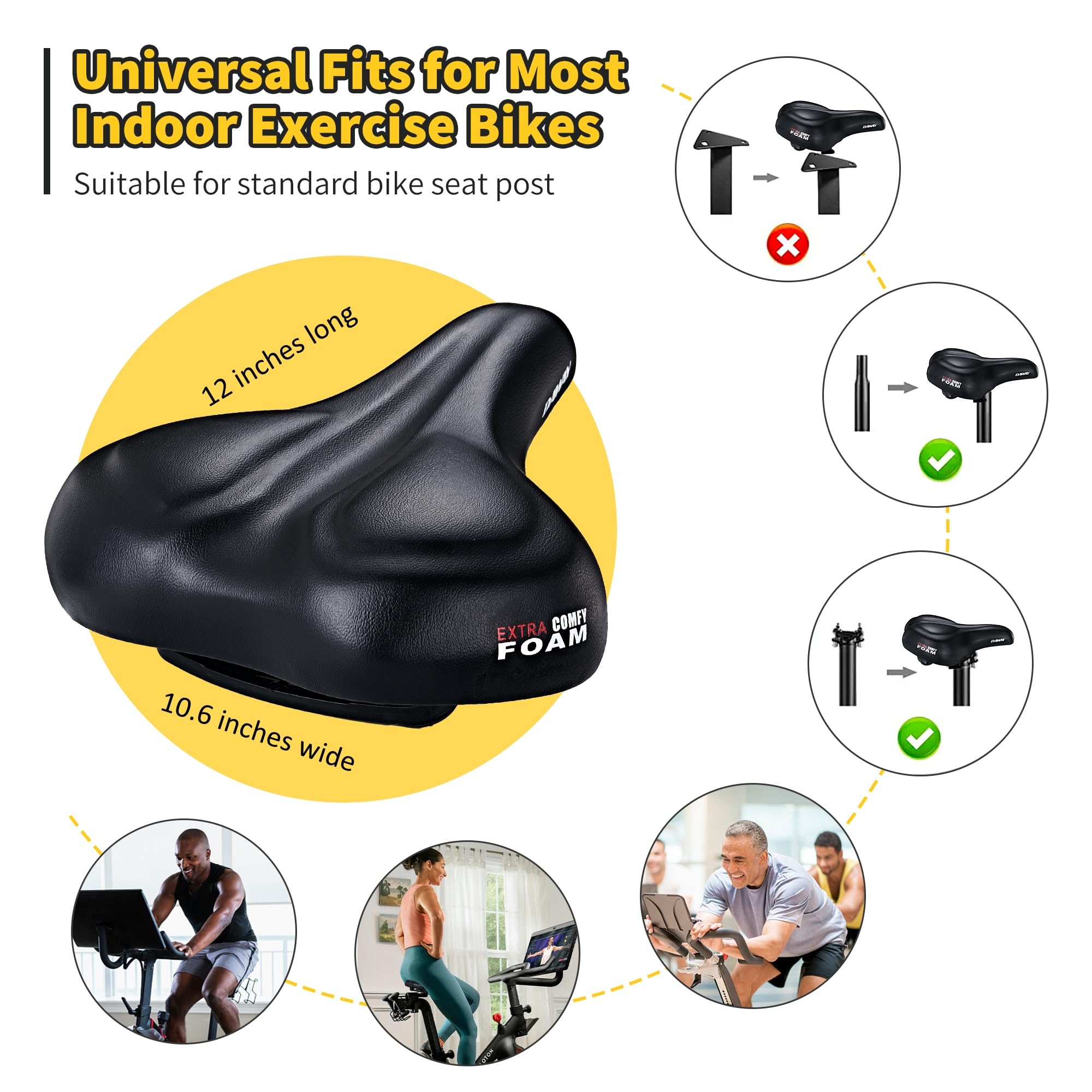 DAWAY C50i Oversized Bike Seat - Memory Foam Exercise Bicycle Saddle