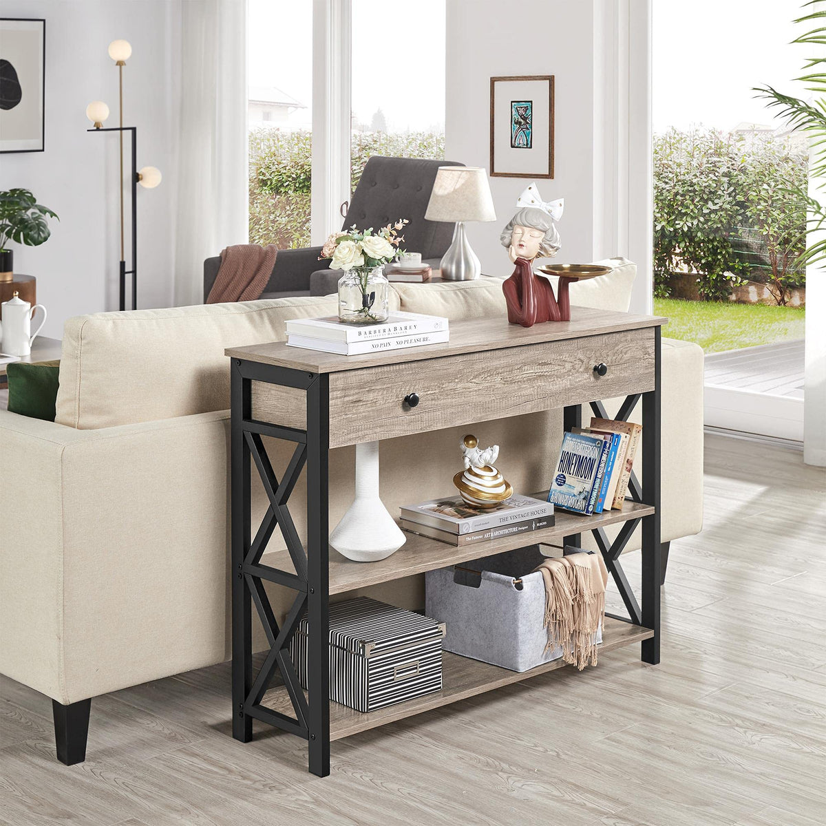 Yaheetech Console Table, Drawer & Shelves, 100 × 29.5 × 81 cm, Grey - image 5