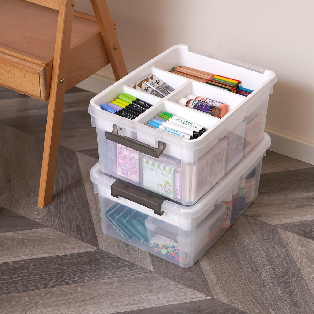 Citylife 16L Clear Plastic Storage Boxes with Removable Tray – 2 Pack