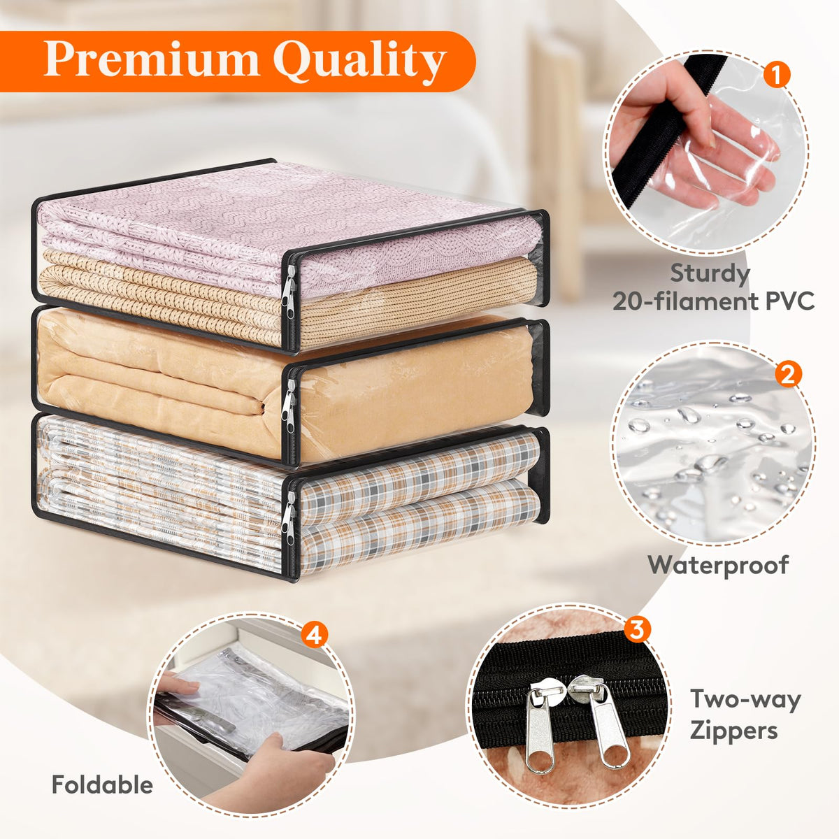 Lifewit 6 Pack Clear Storage Bags with Zips, 14L Clothes Storage Bags - image 2