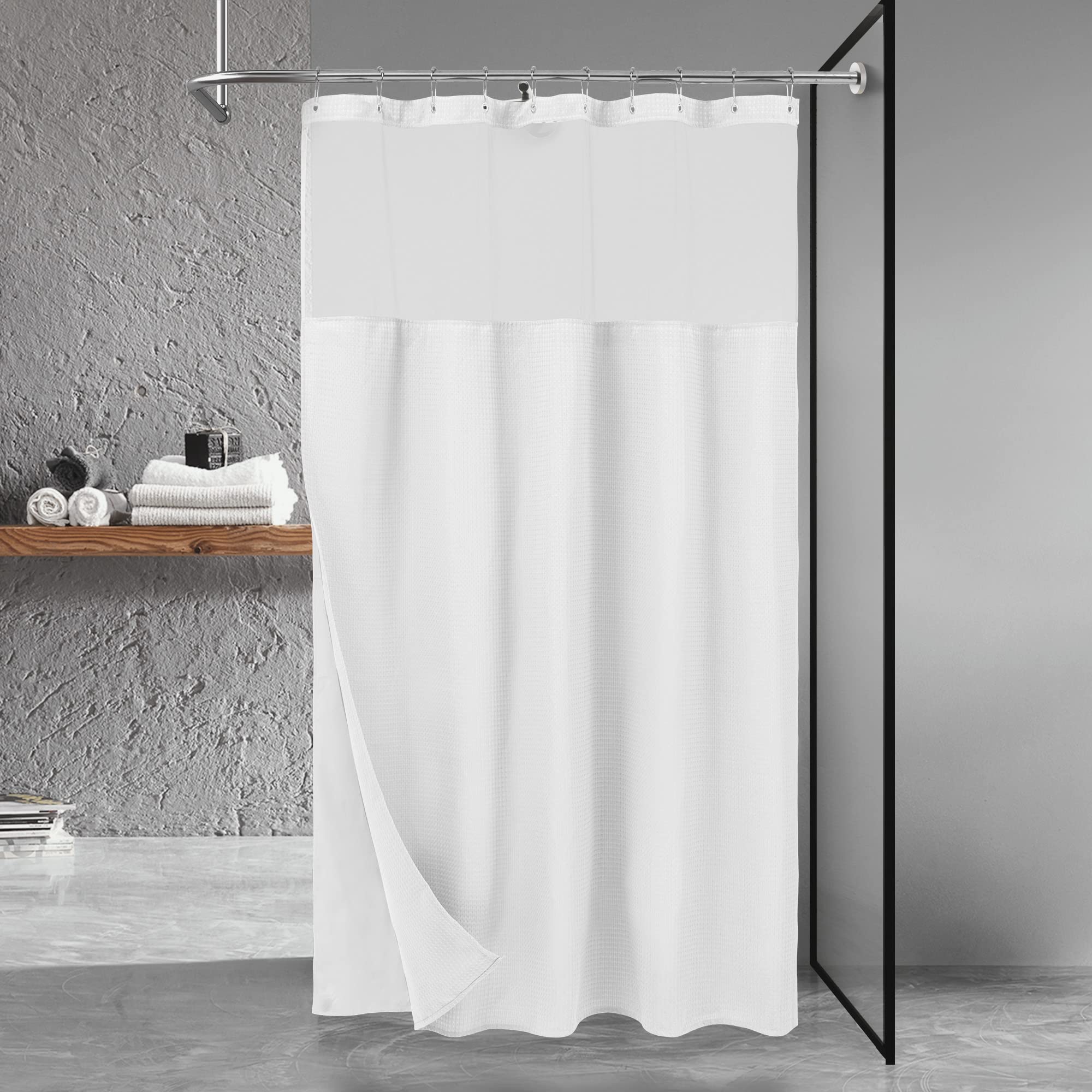 N&Y HOME Waffle Stall Shower Curtain with Snap-in Liner & Hooks – 54x78