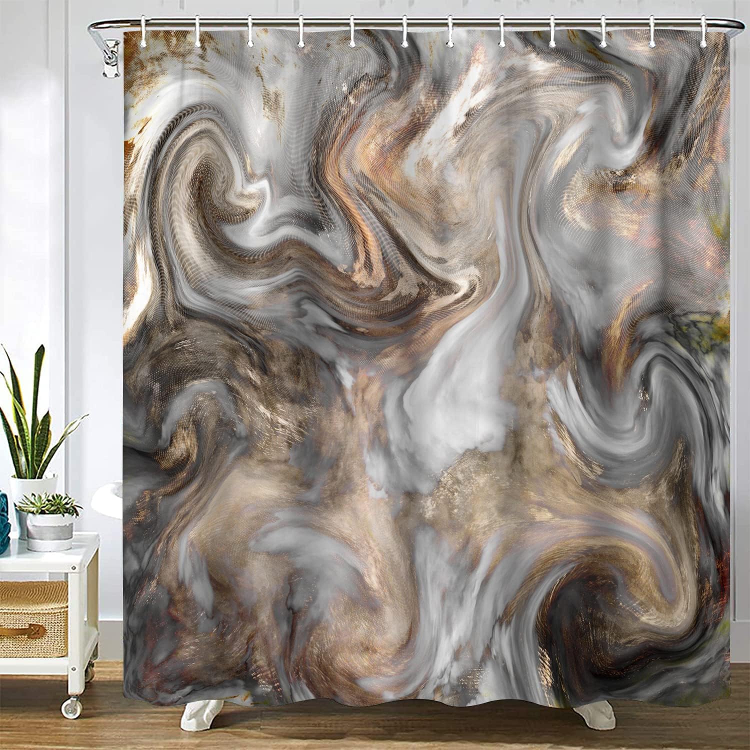 Gaakvrr Grey Marble Shower Curtain – Waterproof Polyester with 12 Hooks