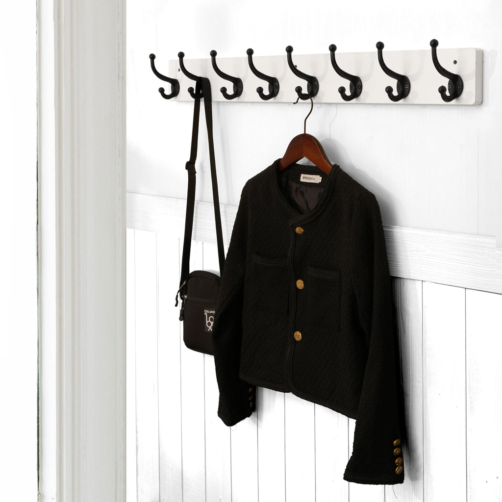 WEBI Rustic Wall Mount Coat Rack – 8 Cast Iron Hooks, Solid Wood, 35 Inch