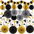 ZERODECO Black and Gold Party Decorations Kit – Honeycomb Fans & Garlands