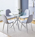 Hallowood Cullompton Round Glass Dining Table and 4 Grey Fabric Chairs