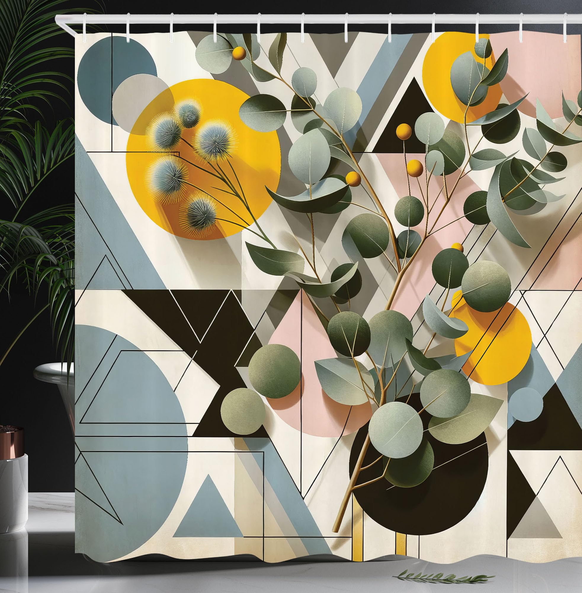 Abakuhaus Eucalyptus Leaves Shower Curtain | Waterproof Fabric | 175 x 200 cm