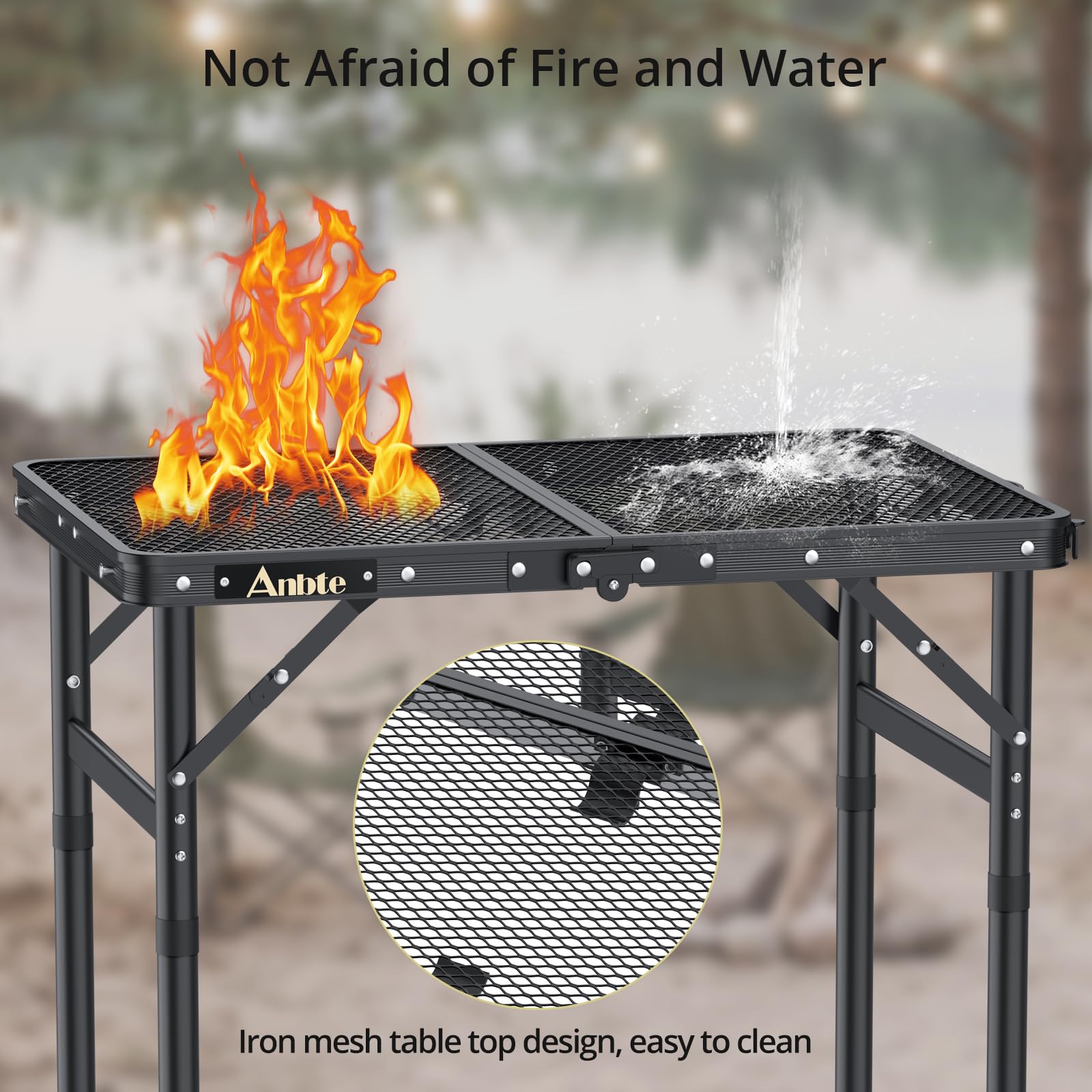 Anbte Folding Grill Table – 3 Adjustable Heights Heat-Resistant Mesh