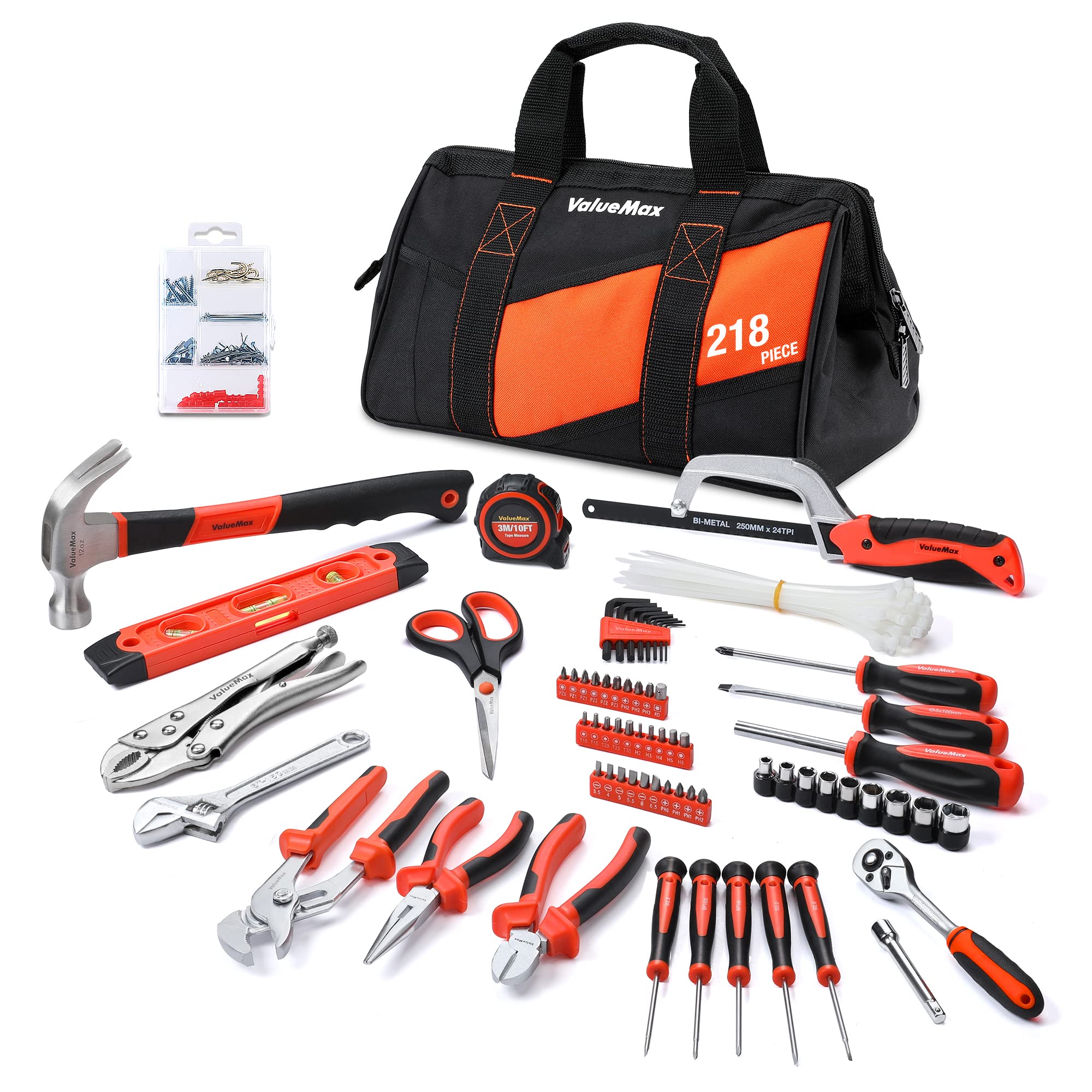 ValueMax 218PC Home Tool Kit with 13-Inch Bag | Household DIY Set