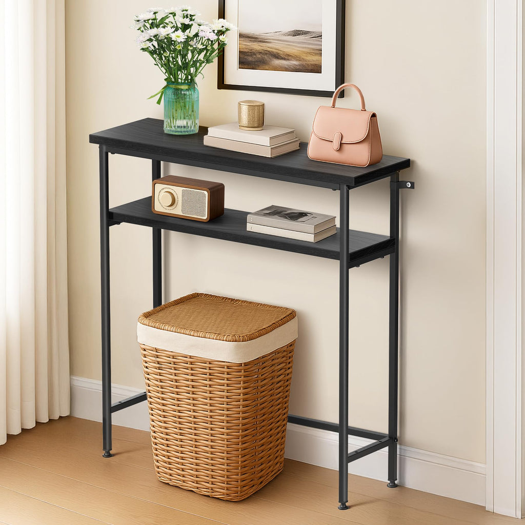 VOUNOT® Narrow Console Table, 2- Tier Slim Metal Frame Entryway Table, Small Sofa Side Table with Storage Shelf for Hallway, Living Room or Bedroom - image 2