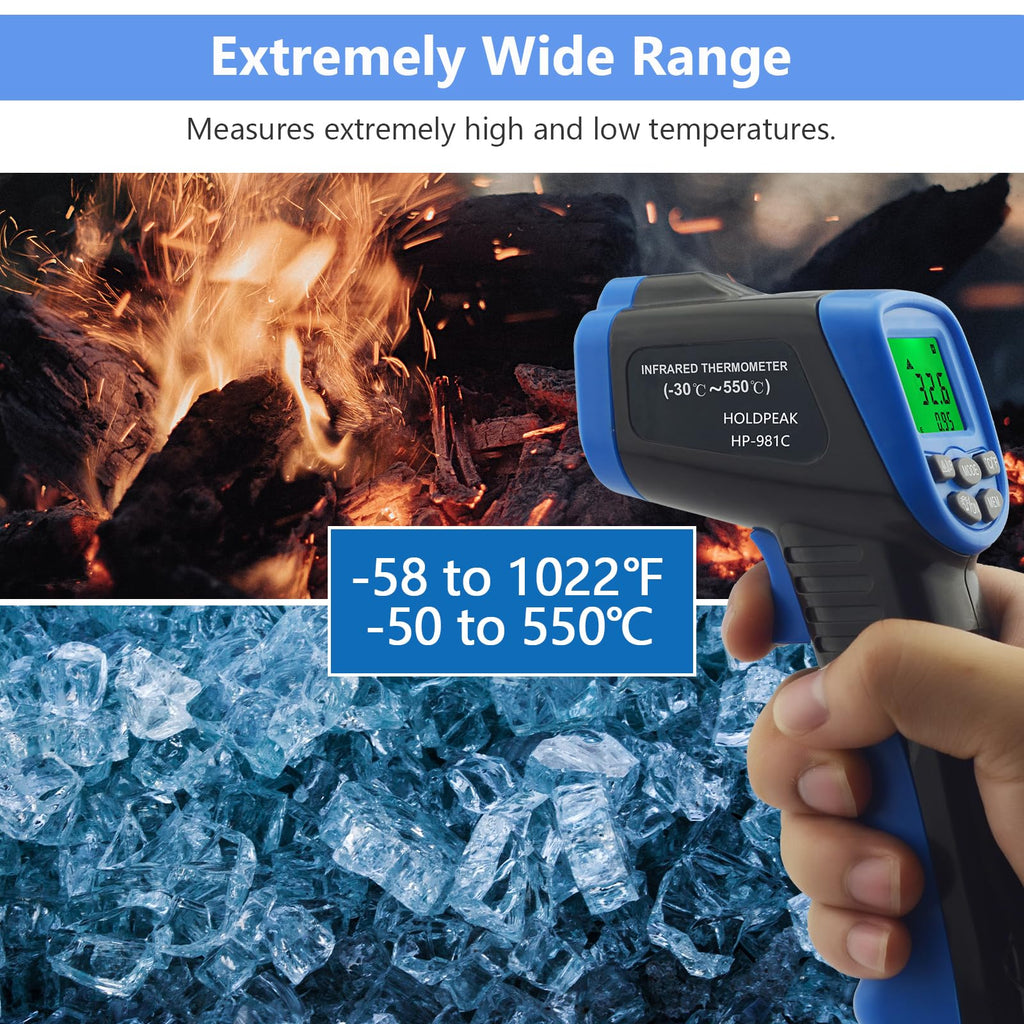 H HOLDPEAK Digital Anemometer & Infrared Thermometer - Wind Speed Meter