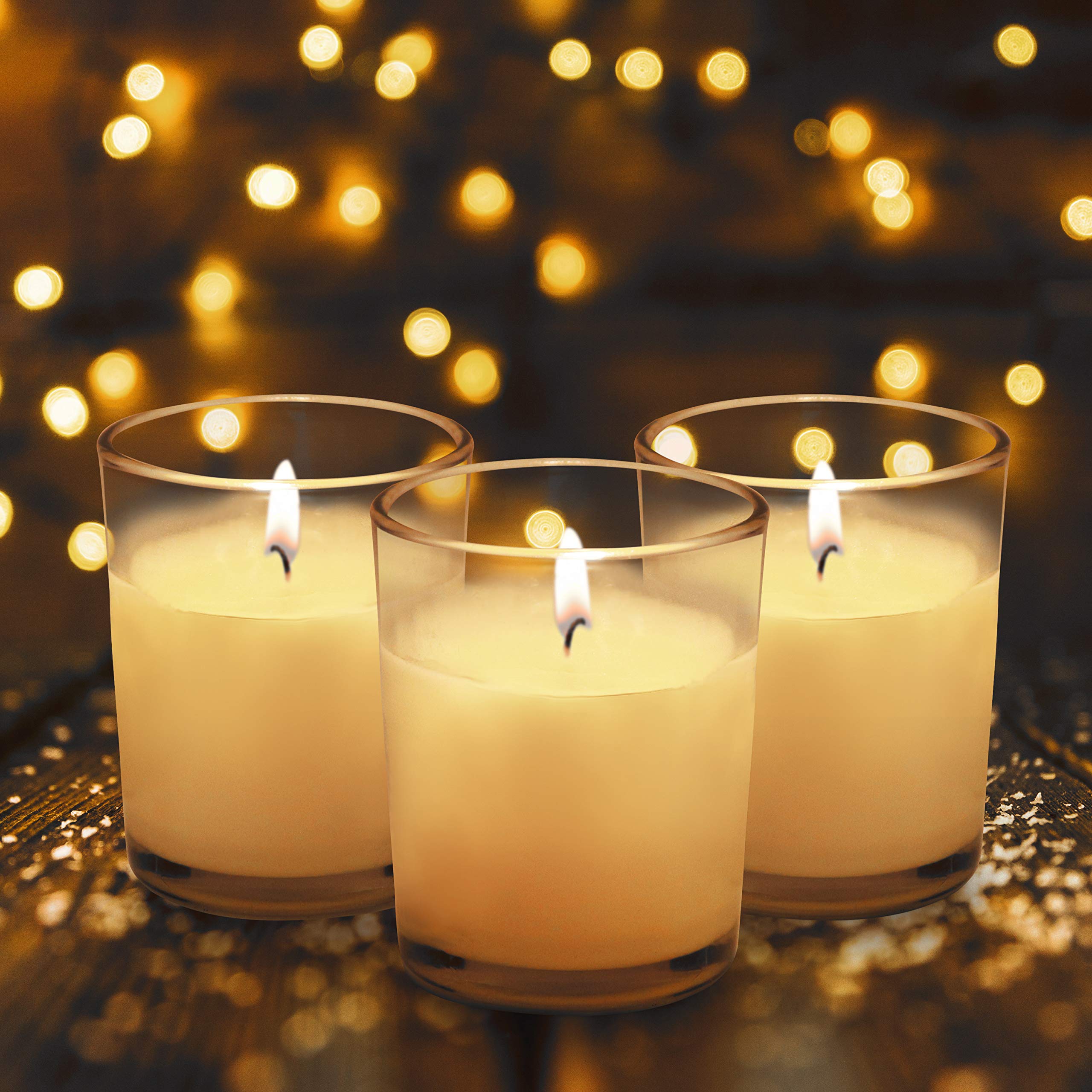 Belle Vous 48 Pack Unscented Votive Candles – 12 Hour Burn Glass Holders