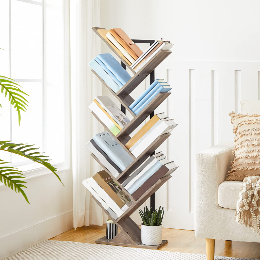 HOOBRO 9-Tier Tree Bookshelf – Industrial Floor Standing Tall Bookcase