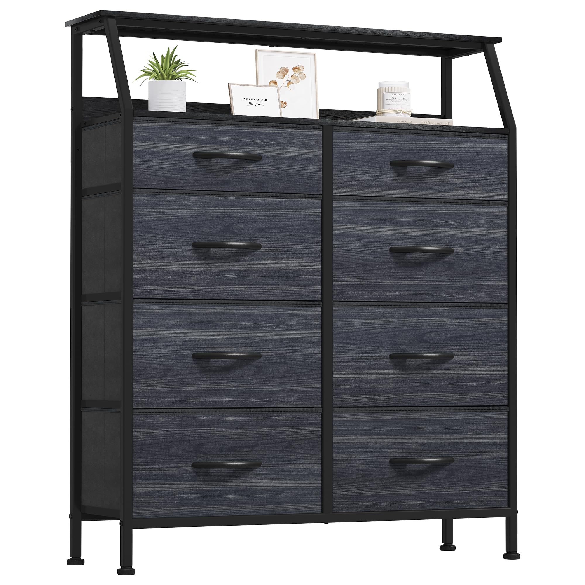 YITAHOME 8 Drawer Fabric Dresser – Metal Frame Storage Chest, Black