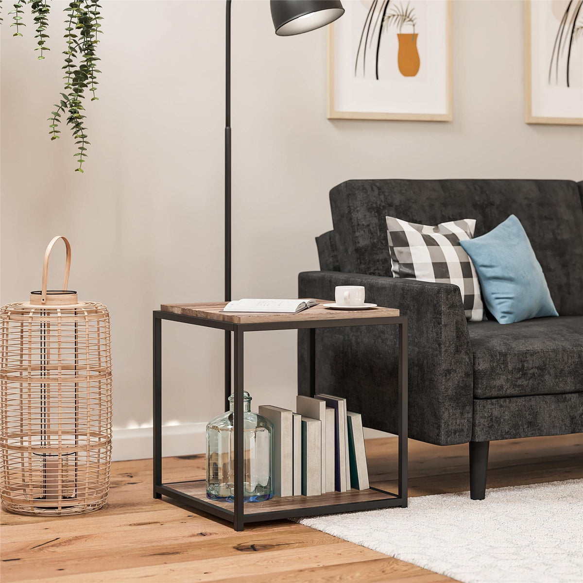 DHP Furniture Quincy End & Side Table, Weathered Oak Look, 49 x 48 x 55cm WxDxH - image 2