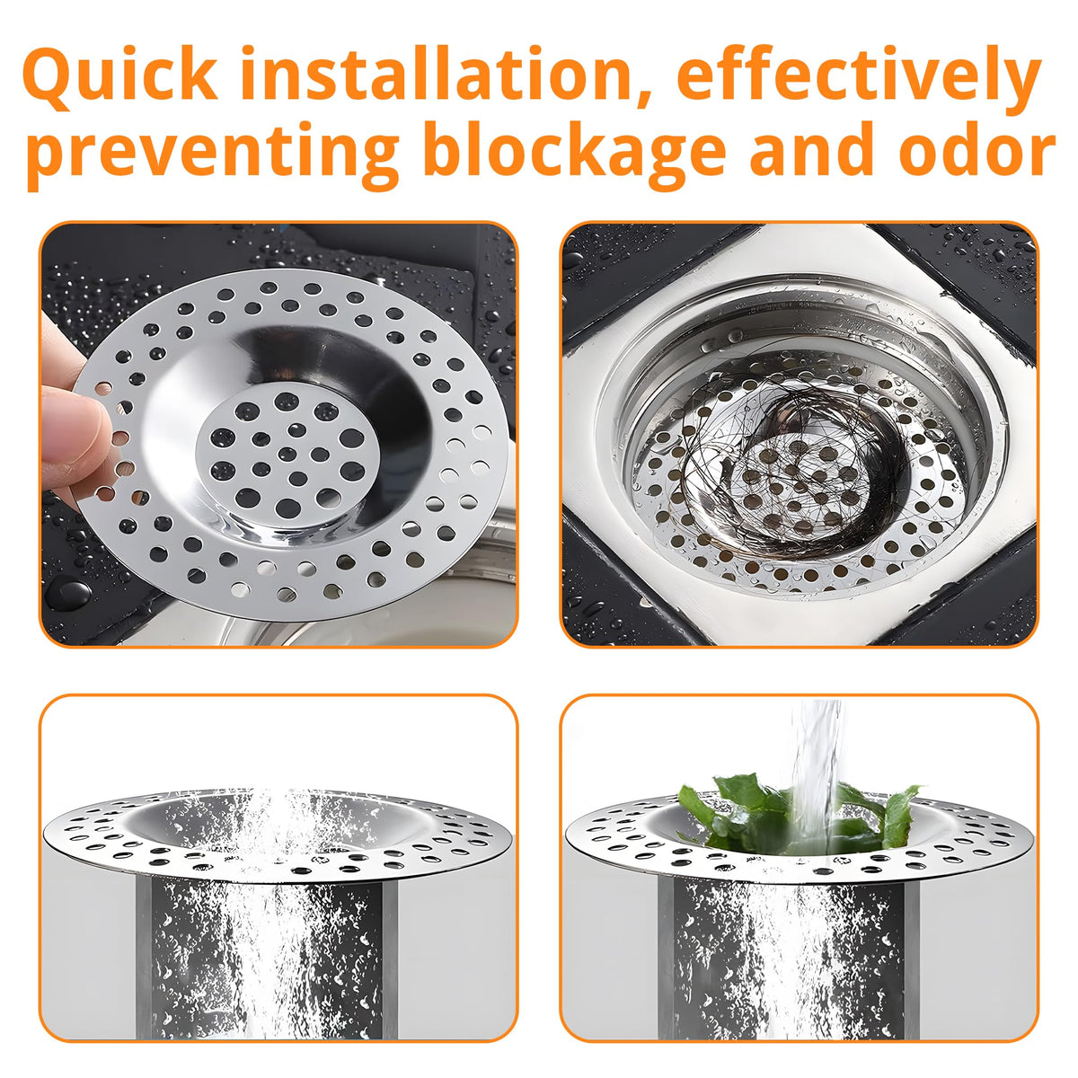 4 PCS Drain Hair Catcher, Stainless Steel Kitchen Sink Strainer Plug Shower Bathroom Plug Hole Sink Filter, Drain Protector Filter7.3CM, 7.7CM