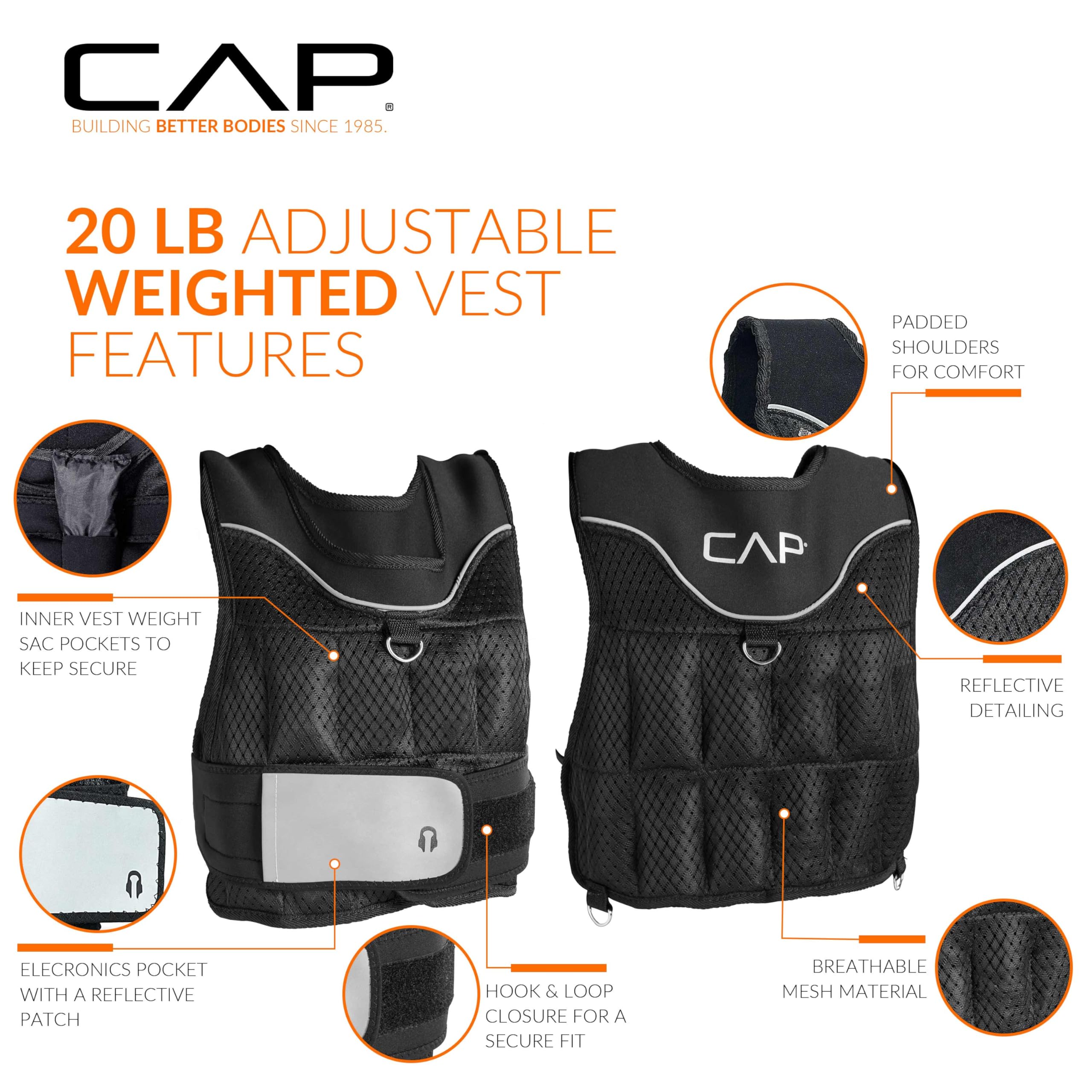 Cap Barbell Adjustable Weighted Vest | 20-Pound Breathable Mesh Vest
