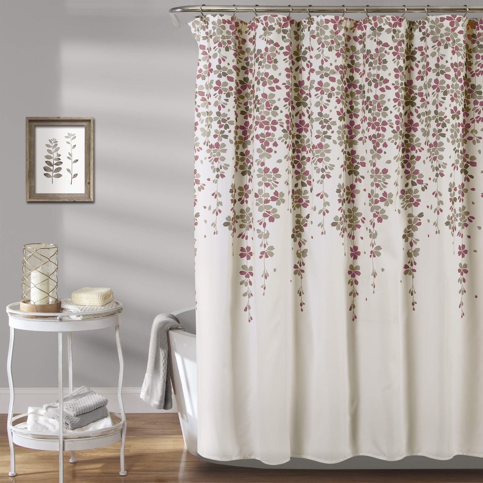 Lush Decor Weeping Flower Shower Curtain | Floral Microfiber, Purple, 72x72