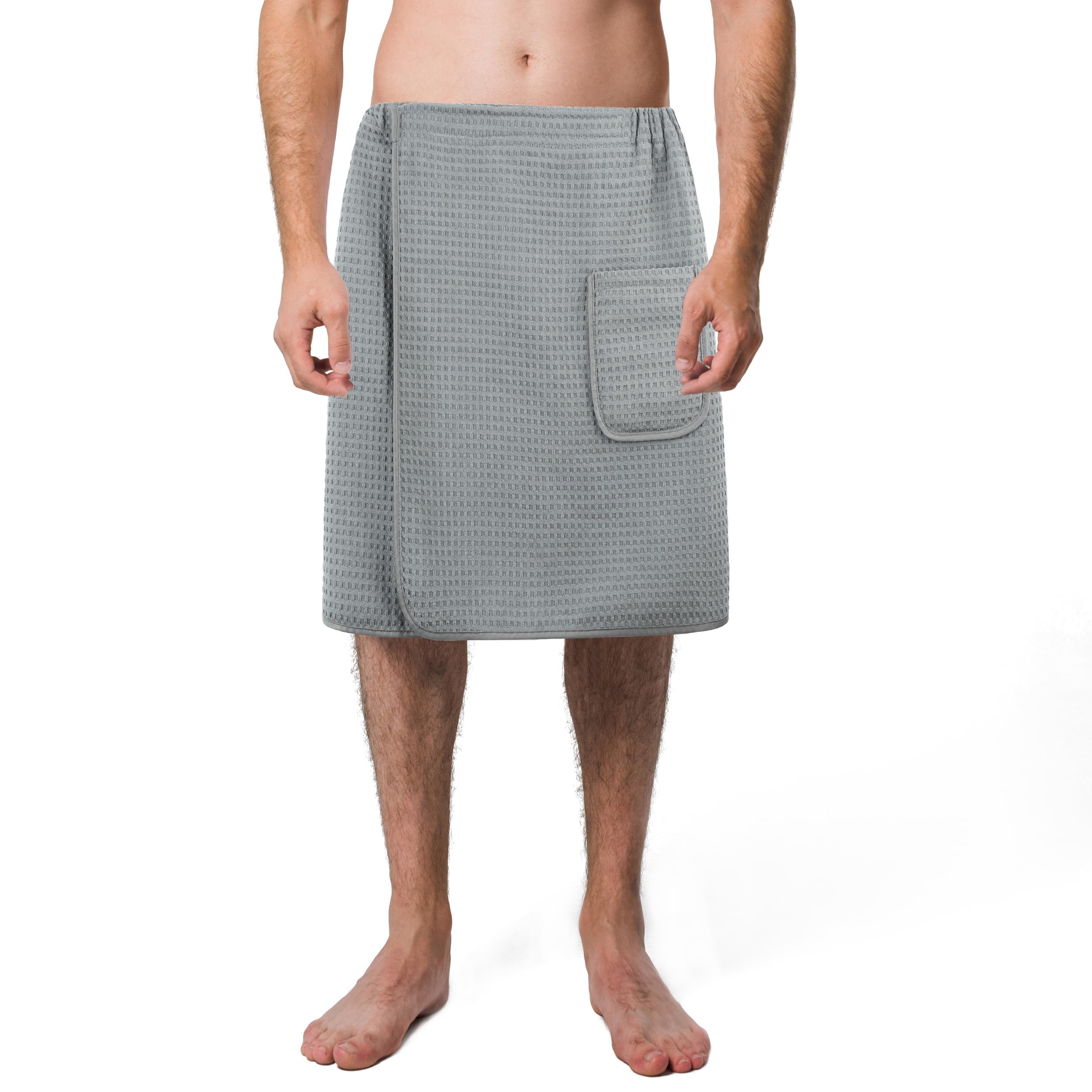 Polyte Quick Dry Microfiber Waffle Bath Towel Body Wrap for Men – Gray