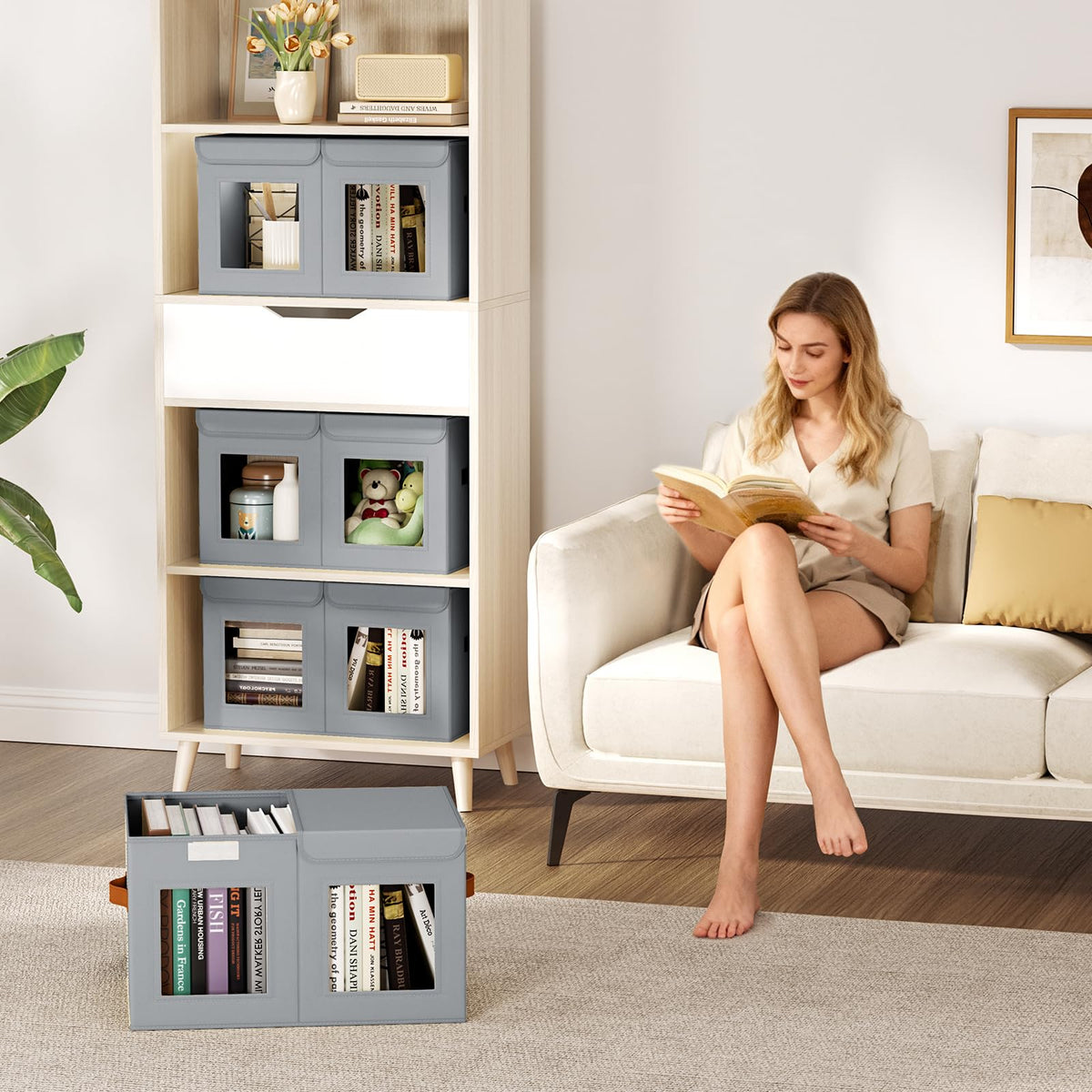 Homsorout 2 Pack Foldable Storage Boxes with Lids & Divider Board 31L Grey - image 2