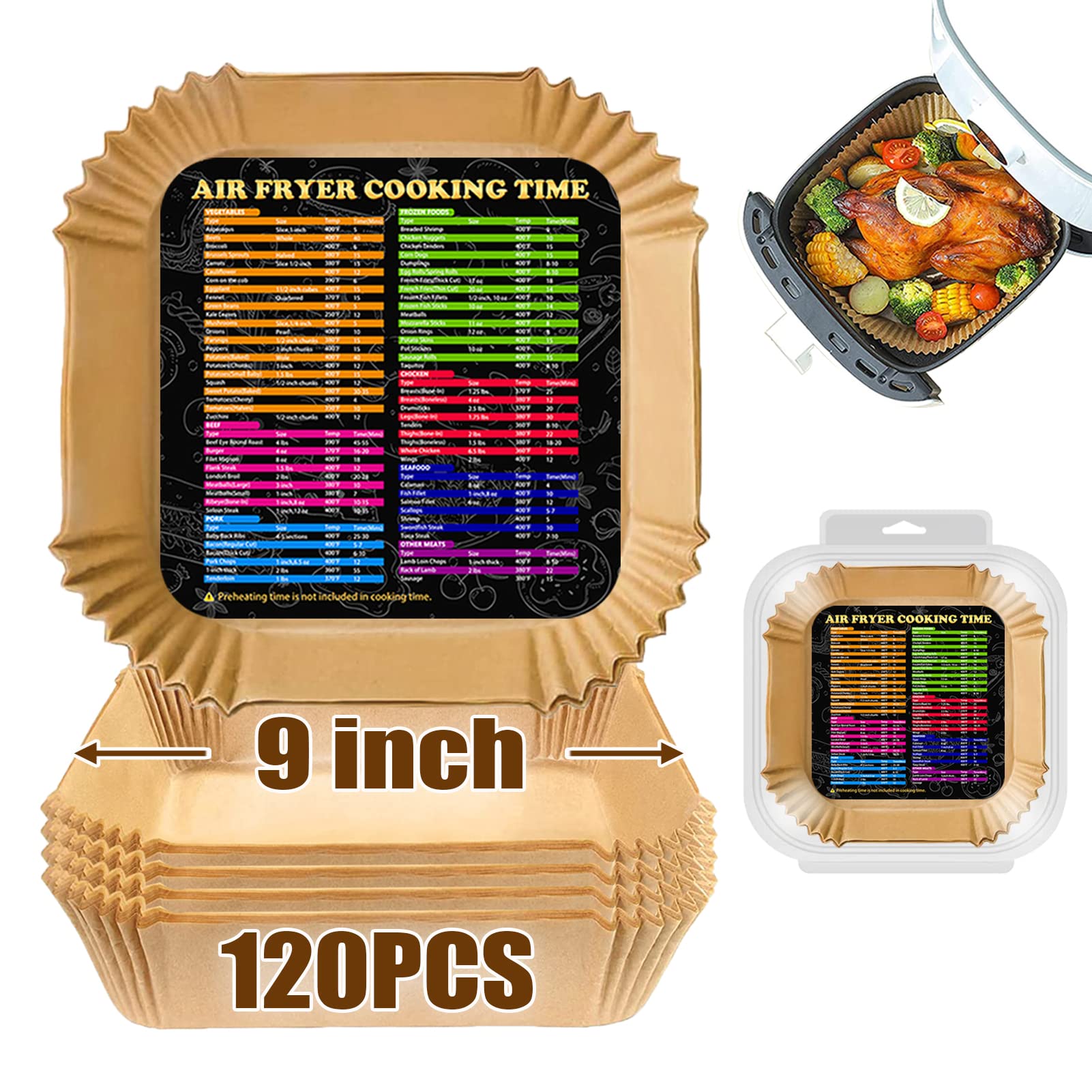 Jolof Store 9 Inch Square Air Fryer Disposable Paper Liners - 120PCS